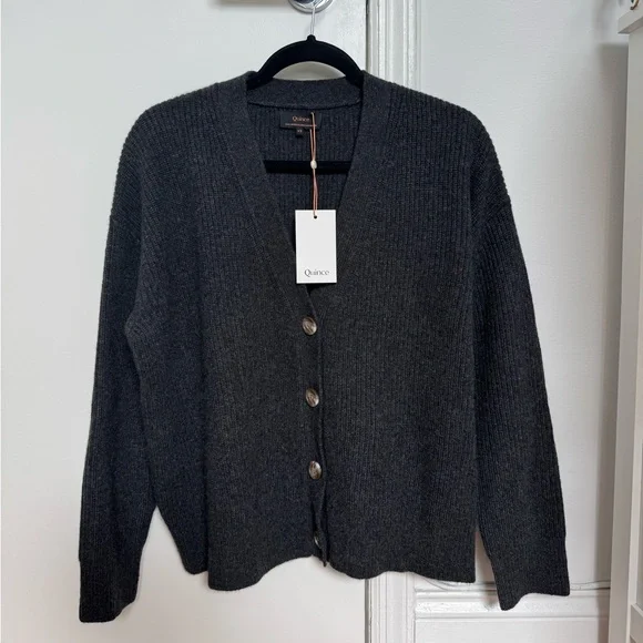 NWT Quince Mongolian Cashmere Fisherman Cropped Sweater - Heather Charcoal XS - Picture 8 of 10